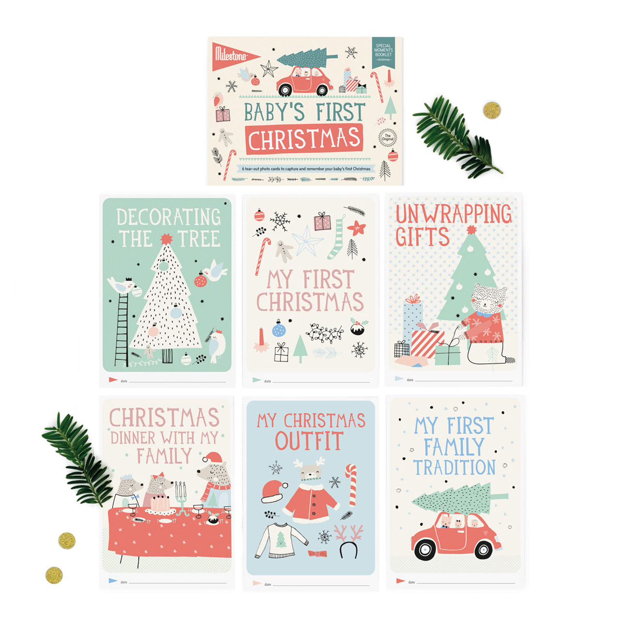 milestone booklet baby's eerste kerst kaarten